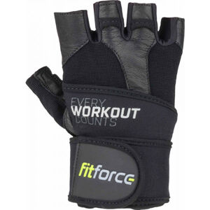 Fitforce LINEAR Kožené fitness rukavice, černá, velikost XXL