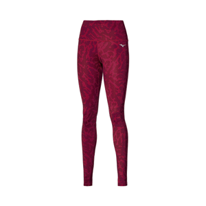Mizuno PRINTED TIGHT Dámské běžecké elastické kalhoty, červená, velikost L